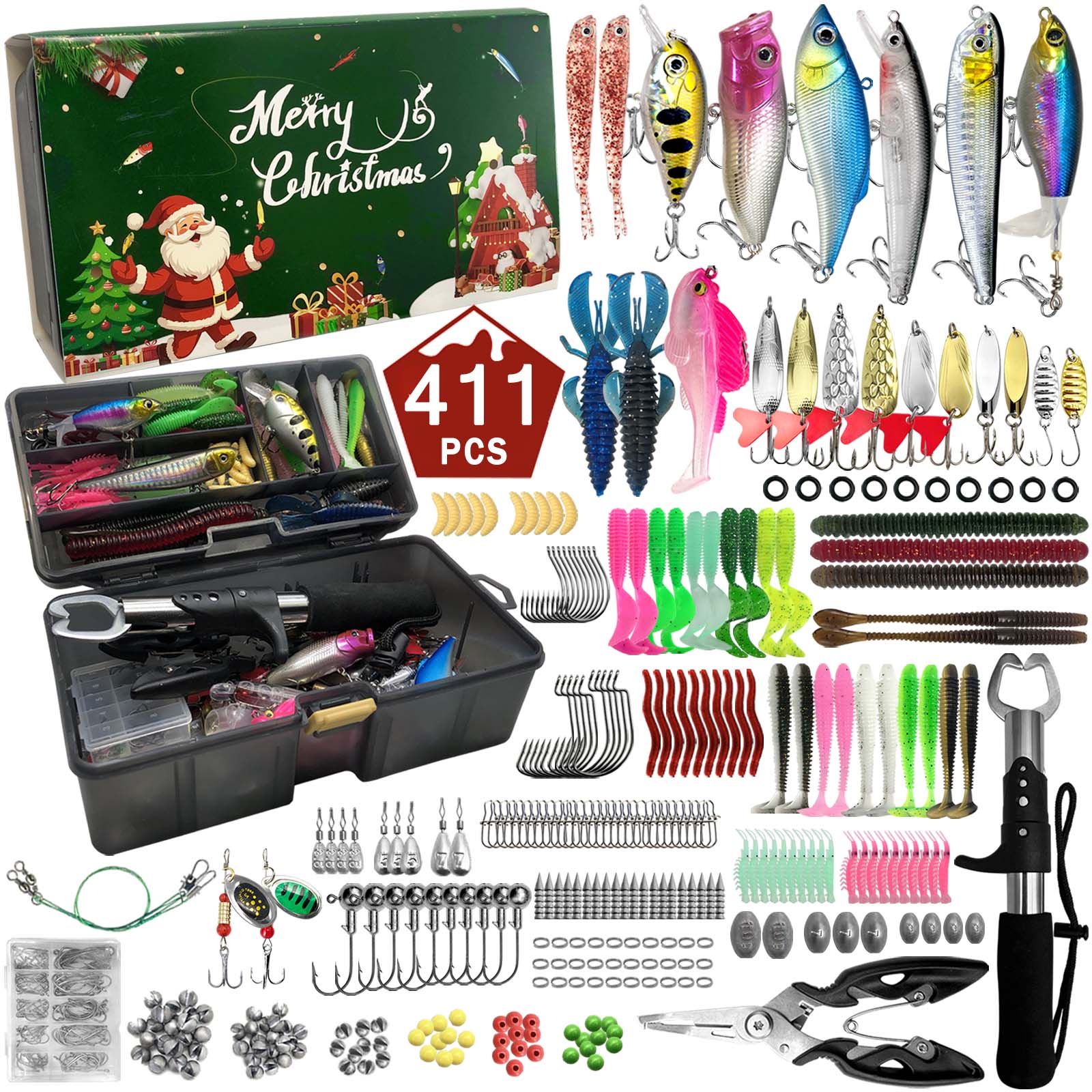 Fishing Lure Jerkbait - 411/366/136/86-delige kerstvislokset met opbergdoos, die veel